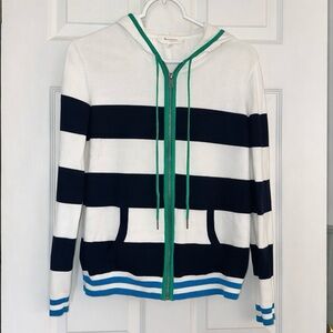 Vince Camuto 100% Cotton White and Navy Striped Hoodie